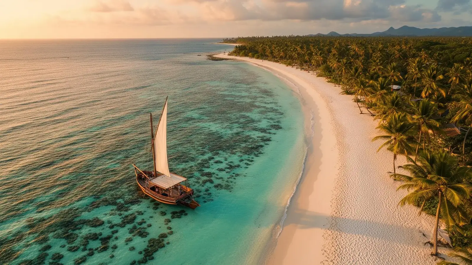 Palms and turquoise lagoon in Diani Beach, Kenya